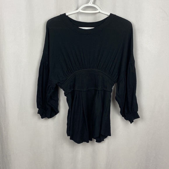 Free People Black Time Traveler‎ Empire Waist Dolman Bishop Sleeve Top - Size XS - Picture 2 of 11